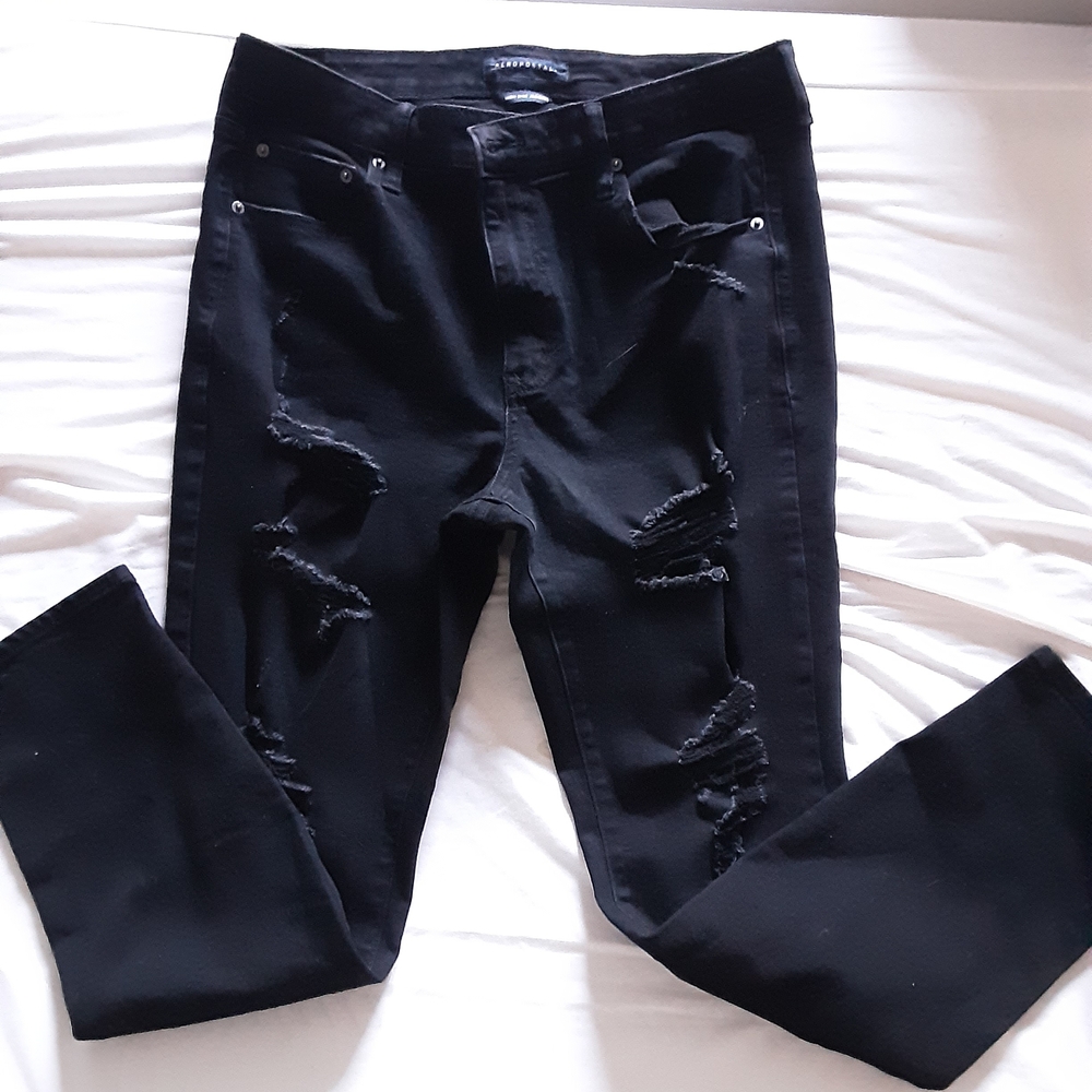 Aeropostale Women's Black High Rise Distressed Jeans